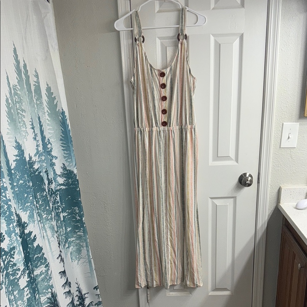 Tan and Cream Spaghetti Strap Maxi Sundress